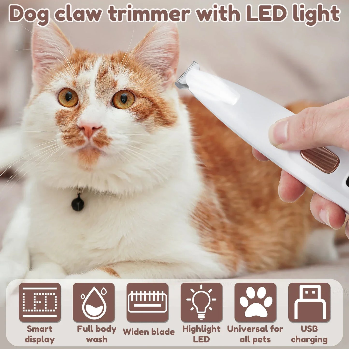 New Dog Paw Trimmer with LED Light Fully Waterproof Pet Hair Trimmer with LED Display Dog Clippers for Grooming 18mm Widen Blade - Friends & Co.