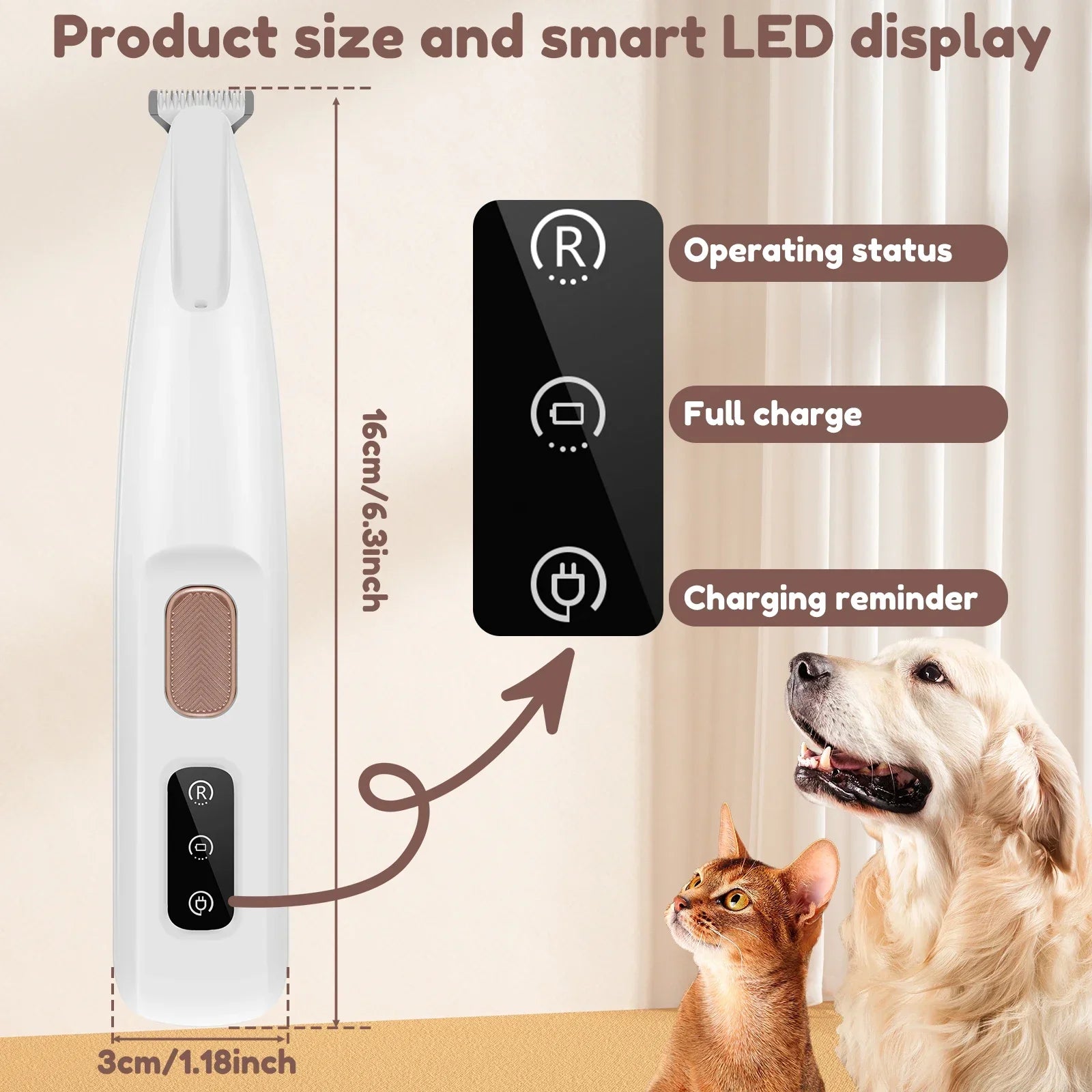 New Dog Paw Trimmer with LED Light Fully Waterproof Pet Hair Trimmer with LED Display Dog Clippers for Grooming 18mm Widen Blade - Friends & Co.